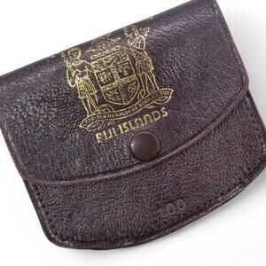 Fiji Islands Leather Wallet VINTAGE Barefoot Firewalkers 25¢ Stamps w/ RECEIPTS